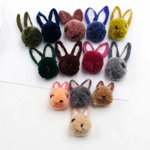 Cute Wool Felt Rabbit Head DIY Accessories Cartoon Bunny Hairband Phone Case Decorative Charms Children Hair Accessories