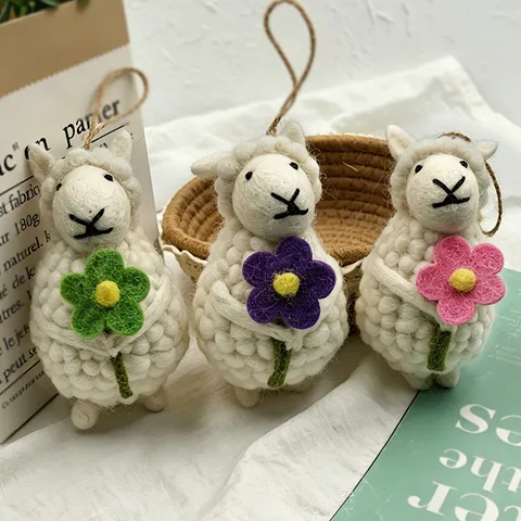 Handmade Wool Felt Little Sheep Keychain Cute Cartoon Animal Bag Pendant Creative Holiday Gift Key Ring Backpack