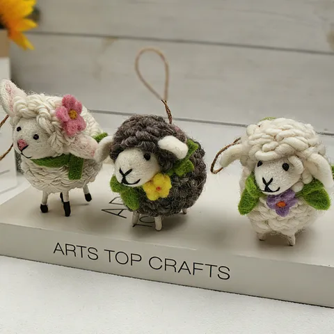Handmade Wool Felt Little Sheep Pendant Cute Scarf Animal Keychain Bag Charm Car Hanging Ornament Doll Gift