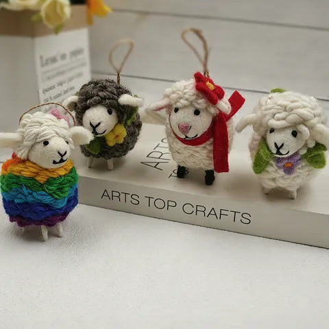 Handmade Wool Felt Little Sheep Pendant Cute Scarf Animal Keychain Bag Charm Car Hanging Ornament Doll Gift