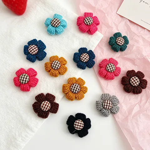 Handmade Knitted Wool Floral Hair Clip DIY Accessories Clothing Brooch Decorative Ornament For Women Girls