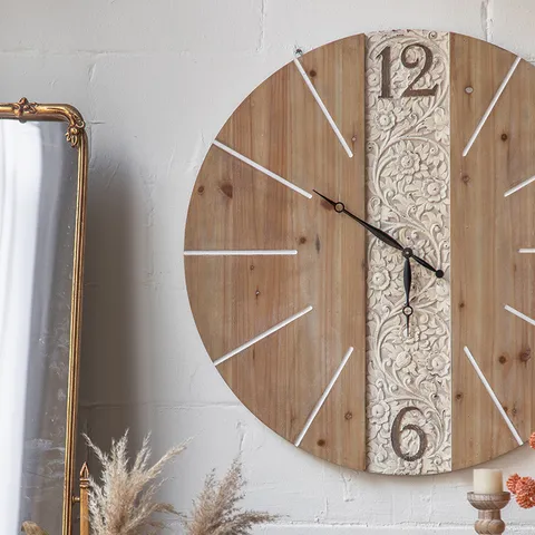 American Retro Creative Wall Clock Large Round Solid Wood Wall Clock Vintage Decorative Clock For Living Room Home