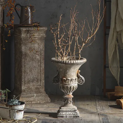 Maceta de Columna Romana Estrecho Retro Europeo Maceta Envejecida Adorno de Suelo para Fiesta de Boda Decoración del Hogar