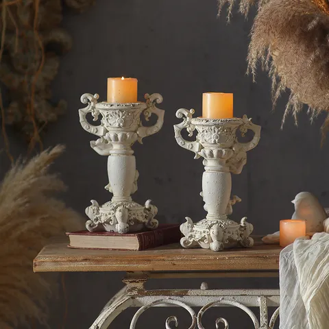 Candelabro de Columna Romana de Ángel de Resina Vintage Francés Adorno de Escritorio Decoración de Boda Romántica Hogar