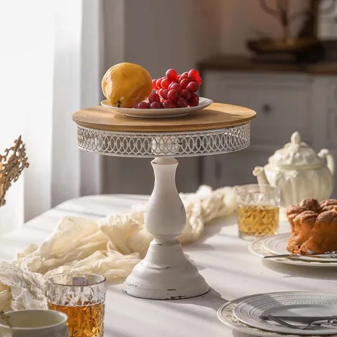 French Country Vintage Dessert Tray Decorative Fruit Plate Antique Distressed Flower Pot Base Home Entrance Decor