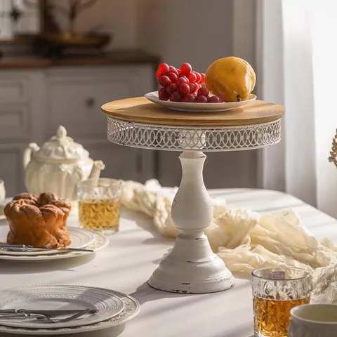 French Country Vintage Dessert Tray Decorative Fruit Plate Antique Distressed Flower Pot Base Home Entrance Decor