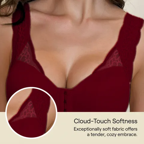 Women Sexy Lace Front Buckle Bra Wireless Push Up Lingerie Comfortable Breathable Vest Style Intimates Everyday Underwear