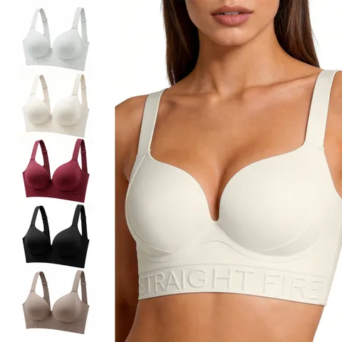 Women Seamless Gathered Adjusting Bra Comfortable Breathable Polyester Spandex Underwear Wide Straps Back Closure Support Bralette