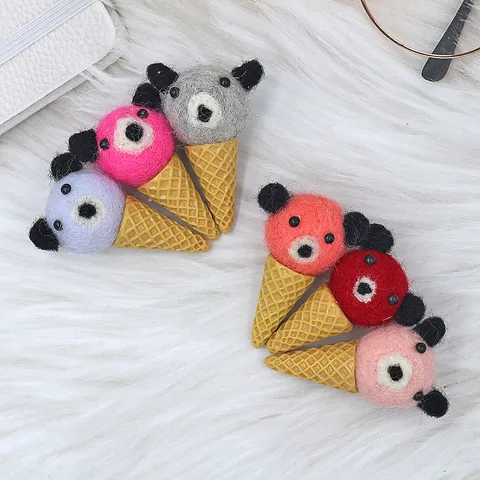 Handmade Wool Felt Bear Ice Cream Resin DIY Craft Accessories Cute Brooch Pendant For Clothing Bag Decoration