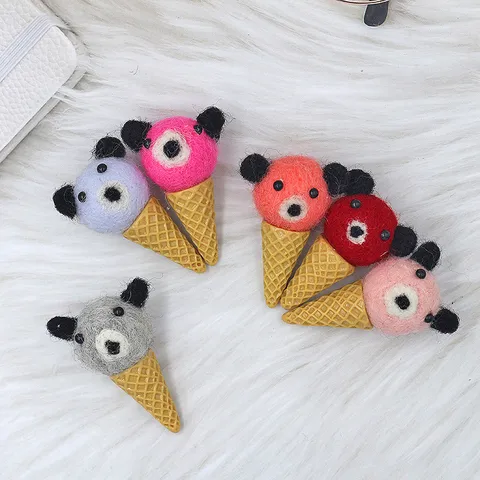 Handmade Wool Felt Bear Ice Cream Resin DIY Craft Accessories Cute Brooch Pendant For Clothing Bag Decoration
