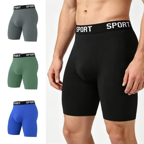 Men's Breathable Boxer Briefs High Elastic Athletic Underwear With Sport Letter Waistband