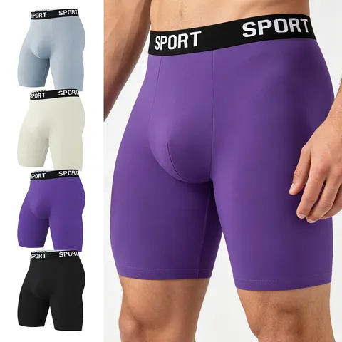 Men's Breathable Boxer Briefs High Elastic Athletic Underwear With Sport Letter Waistband