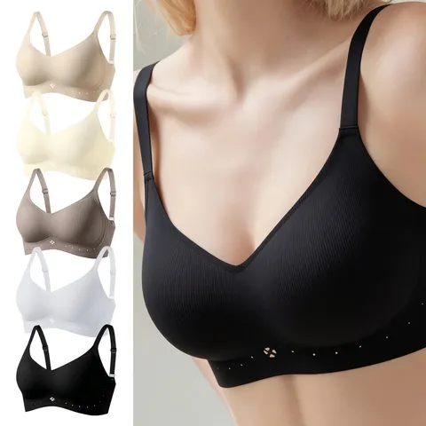 Reggiseno Push-Up Senza Cuciture a Costine da Donna Dettaglio Fiore a Quattro Foglie Traspirante Senza Ferretto Comfort