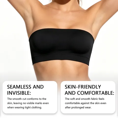 Damen Nahtloser Schulterfreier BH Nylon Elastan Rutschfestes Bandeau Dünne Formschale Unterwäsche Atmungsaktive Unsichtbare Lingerie