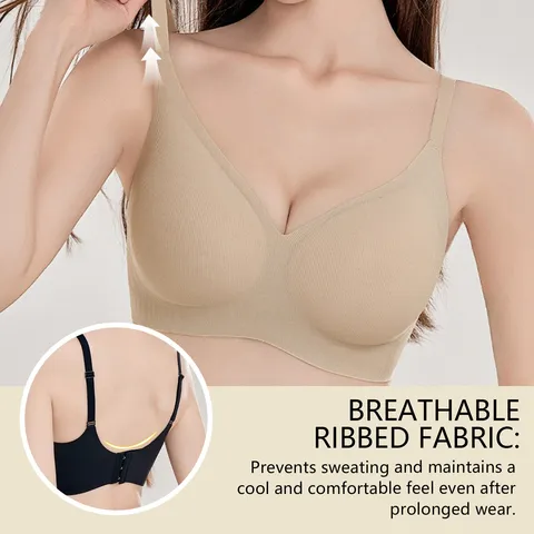 Women's Seamless Ribbed Soft Support Bra V-Neck Wireless Bralette Comfortable Everyday Underwear Basic Intimates