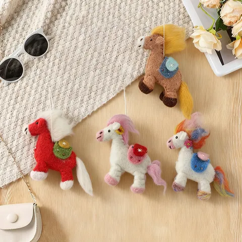 Handmade Wool Felt Pony Plush Toy Cute Cartoon Animal Doll Hanging Ornament For Kids Room Home Car Decor