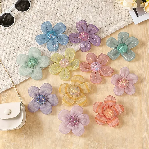 Handmade Embroidered Sequin Tulle Five-Petal Flower Minimalist DIY Headwear Garment Craft Flower Accessory Material