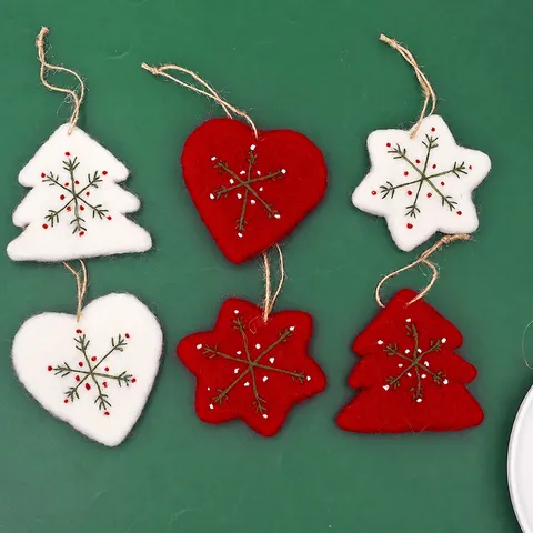 Árbol de Navidad Copo Corazón Adornos Colgantes Tela de Fieltro Fiesta Navideña Decoración Colgante de Árbol Rojo Blanco