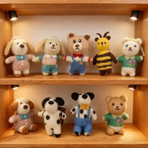 Handmade Wool Felt Animal Pendant Cartoon Bear Puppy Keychain Cute Plush Doll Bag Charm Kids Bedside Hanging Ornament