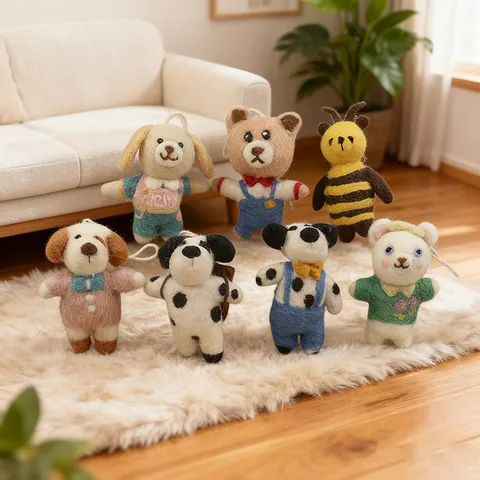 Handmade Wool Felt Animal Pendant Cartoon Bear Puppy Keychain Cute Plush Doll Bag Charm Kids Bedside Hanging Ornament