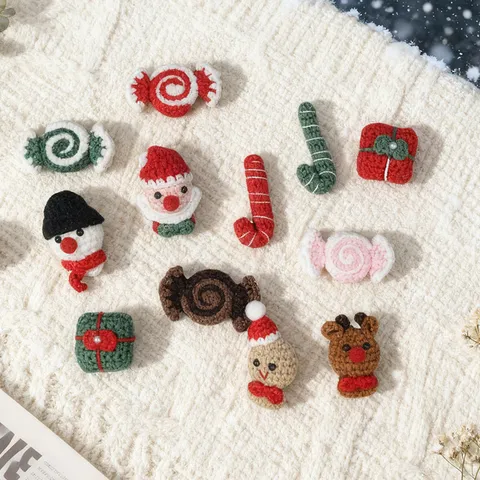 Christmas Wool Felt Santa Claus Snowman Gingerbread Man Candy Cane Brooch Hair Accessory DIY Bouquet Decor Festive Gift