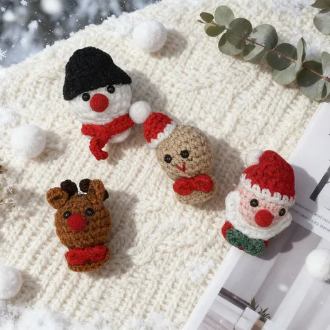 Christmas Wool Felt Santa Claus Snowman Gingerbread Man Candy Cane Brooch Hair Accessory DIY Bouquet Decor Festive Gift
