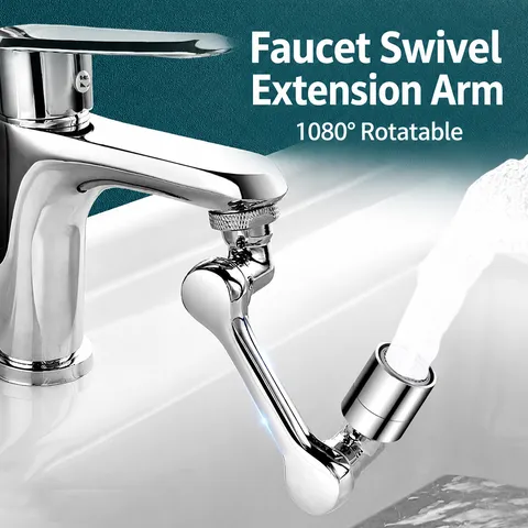 Universal Faucet Extender 1080 Rotating Mechanical Arm Splash Proof Aerator Bathroom Sink Kitchen Water Tap Adapter