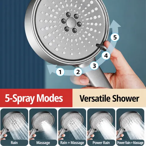 Large Panel 5 Mode Air Pressurized Shower Head Bathroom Handheld High Pressure Bath Showerhead