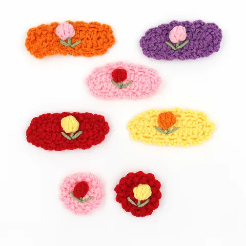 Handmade Knitted Wool Tulip Flower Brooch Cute Floral Hair Clip DIY Accessory Women Fashion Casual Jewelry Gift