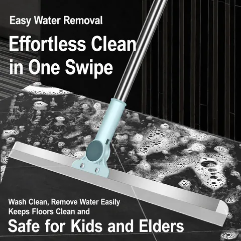 Stainless Steel Floor Squeegee Broom With Silicone Blade Adjustable Long Pole Bathroom Floor Water Wiper Cleaning Tool