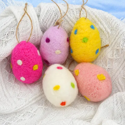 Handmade Wool Felt Easter Egg Hanging Ornament Pastoral Style Cute Easter Tree Decorations DIY Holiday Party Supplies