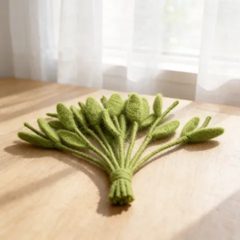 Handmade Wool Felt Leaves Grass DIY Craft Accessories Artificial Flower Bouquet Green Plant Stem Home Christmas Decor