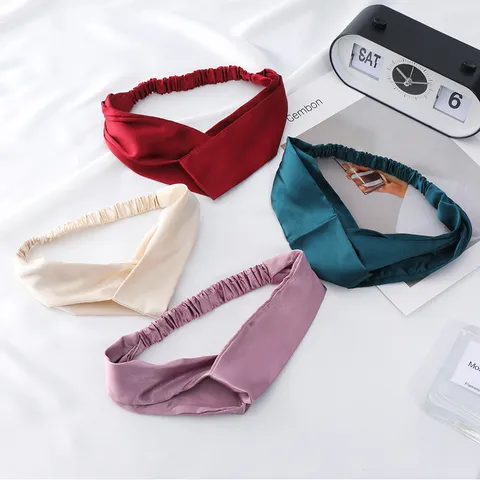 Cinta para el Pelo Elástica Cruzada de Tela de Rasó para Mujer Elegante Color Sólido Diadema Cruzada Minimalista Accesorio Diario