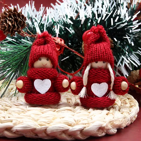 Christmas Doll Pendant Knitted Wool Felt Old Man Couple Hanging Ornaments Home Window Seasonal Holiday Party Decor
