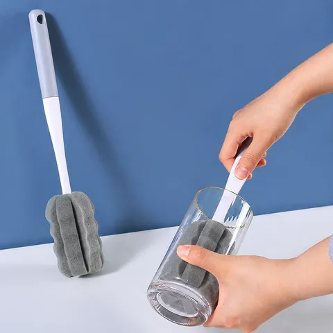 Long Handle Cup Cleaning Brush Plastic Sponge Bottle Brush For Kitchen Glassware