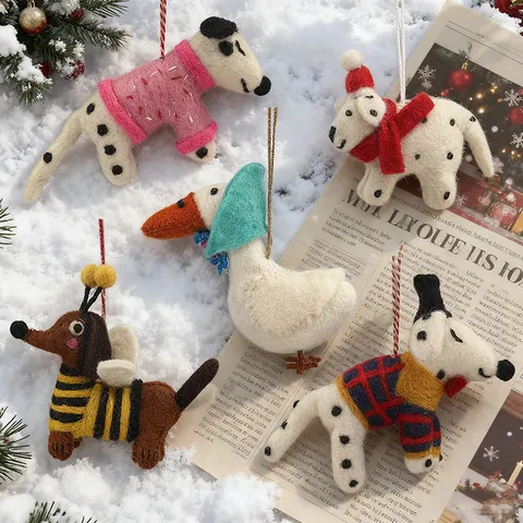 Handmade Wool Felt Animal Bag Charm Cartoon Cute Dog Rabbit Goose Keychains