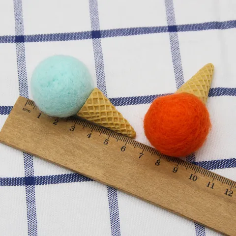 Large Ice Cream Cone Pom Pom Wool Felt Resin DIY Craft Accessories Bouquet Christmas Tree Decoration Hair Ornament
