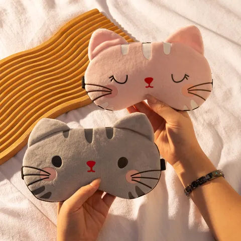 Mascherina per Dormire in Peluche Gatto Cartone Animato per Donna Copertura Oscurante Morbida Con Cinturino Regolabile per Casa Ufficio Viaggio