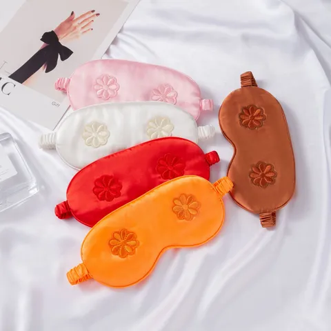 Faux Silk Satin Sleep Eye Mask 3D Flower Embroidery Blackout Breathable Soft Eye Cover For Travel Home Sleeping Women