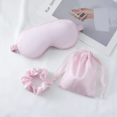 Mascherina per Occhi in Satén Scrunchie Borsa Triple Pezzi Liscia Traspirante Maschera per Donne Viaggio Riposo