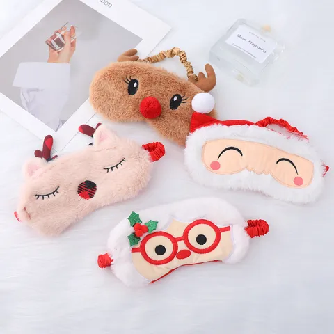 Christmas Cartoon Plush Sleeping Eye Mask Soft Breathable Light Blocking Blindfold Cute Reindeer Santa Claus Holiday Sleep Mask For Travel Home Decoration