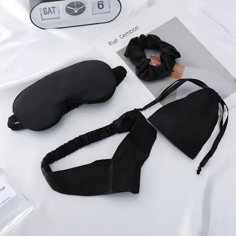 Satin Sleep Mask Set With Hairband Scrunchie Storage Bag For Women Travel Home Shading Sleeping Mask Satin Eye Mask