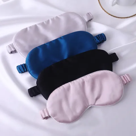 Máscara de Ojos de Seda de Mora de Doble Cara para Dormir Negro Gris Plateado Rosa Azul Pavo Real Cubierta de Seda para Mujeres Viajes Sueño