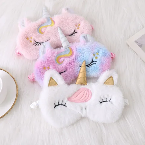 Antifaz para Dormir de Peluche Lindo Animal Poliéster Suave Opaco Bordado Unicornio Conejo Panda Para Mujeres Viaje Siesta