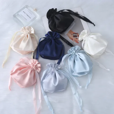 Satin Doppelschicht Kordelzugbeutel Tasche Für Schmuck Geschenkverpackung Reisen Aufbewahrungstasche Staubdichte Polyester Tasche
