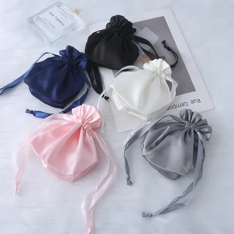 Satin Doppelschicht Kordelzugbeutel Tasche Für Schmuck Geschenkverpackung Reisen Aufbewahrungstasche Staubdichte Polyester Tasche