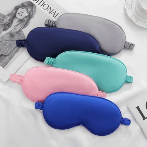 Solid Color Satin Eye Mask Blockout Sleeping Eye Cover Soft Faux Silk Blindfold For Travel Home Office Women Men