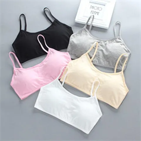 Girls Pure Cotton Bralette Wireless Training Bra Comfortable Sweat Absorbent Solid Color Basic Camisole Underwear