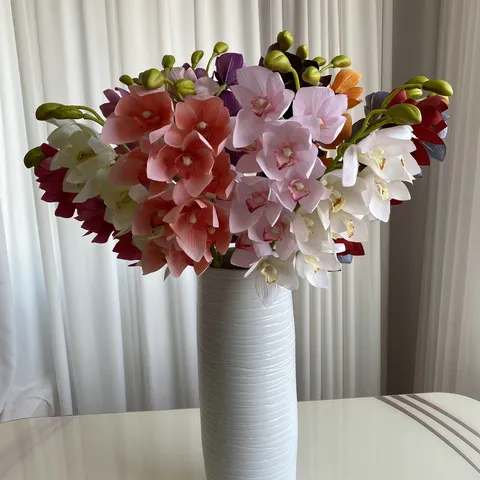 Artificial Orchid Flowers Silk Screen Cloth Phalaenopsis Fake Floral Branch For Home Wedding Party Decor