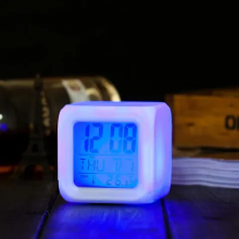 Creative Square Digital LED Alarm Clock Color Changing Night Light Electronic Desk Clock For Home Bedroom Office Decor
